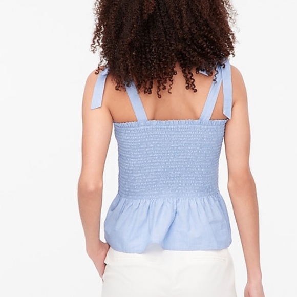 Blue smocked tie-shoulder tank top - Picture 3 of 4